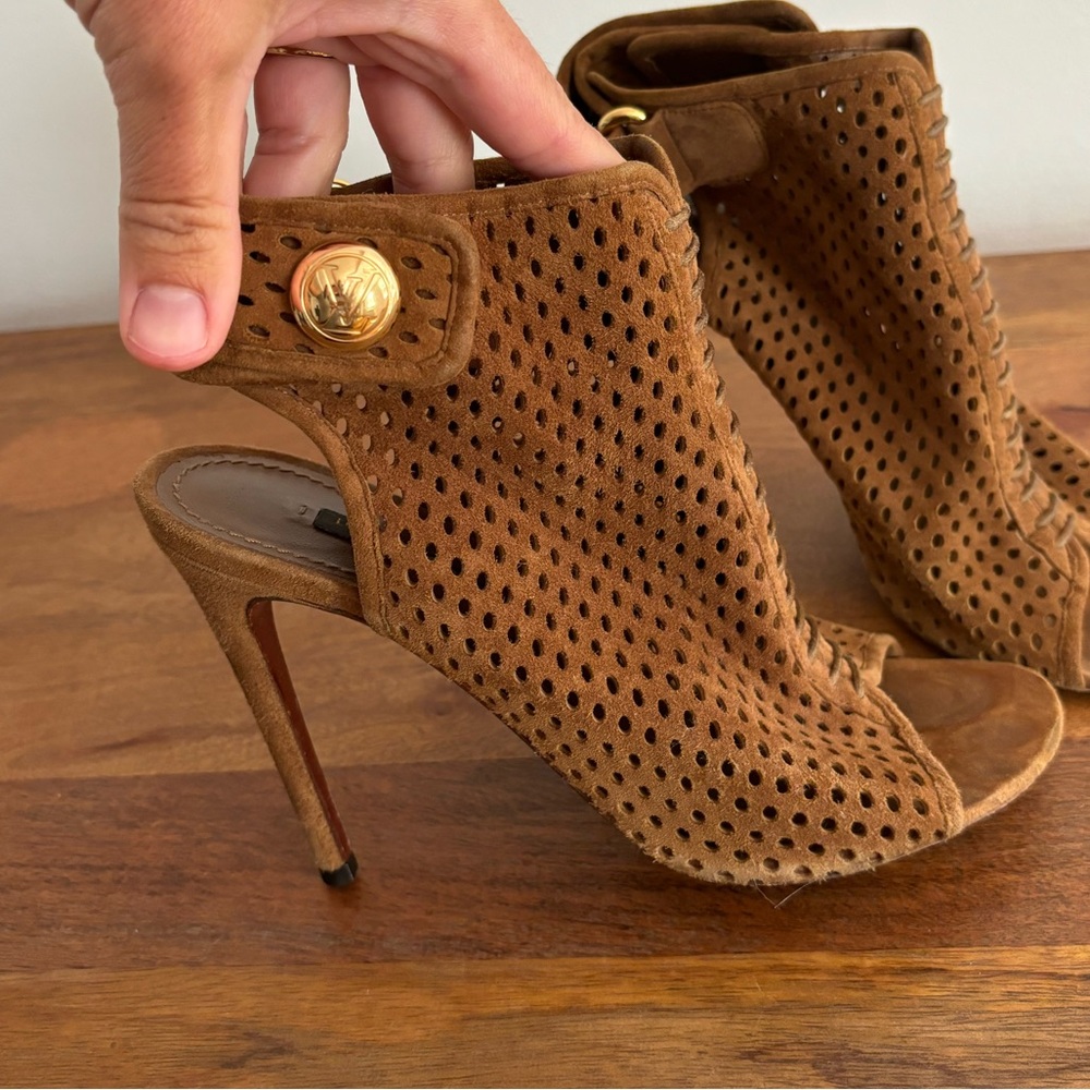 Louis Vuitton stiletto brown suede sandal